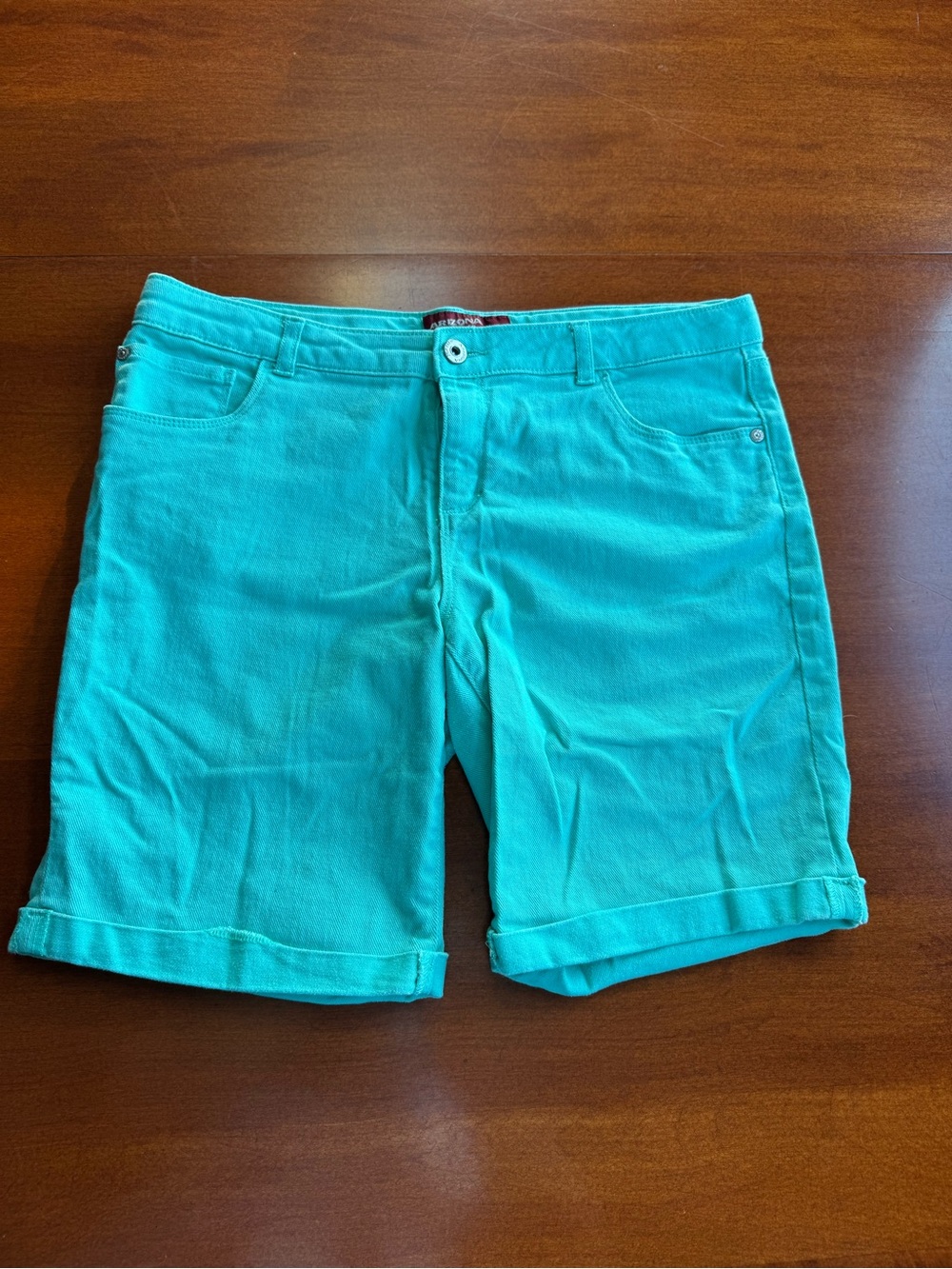 Arizona Jean Co Girls 18.5 Plus Bermuda Shorts Turquoise Stretch Denim Cuffed